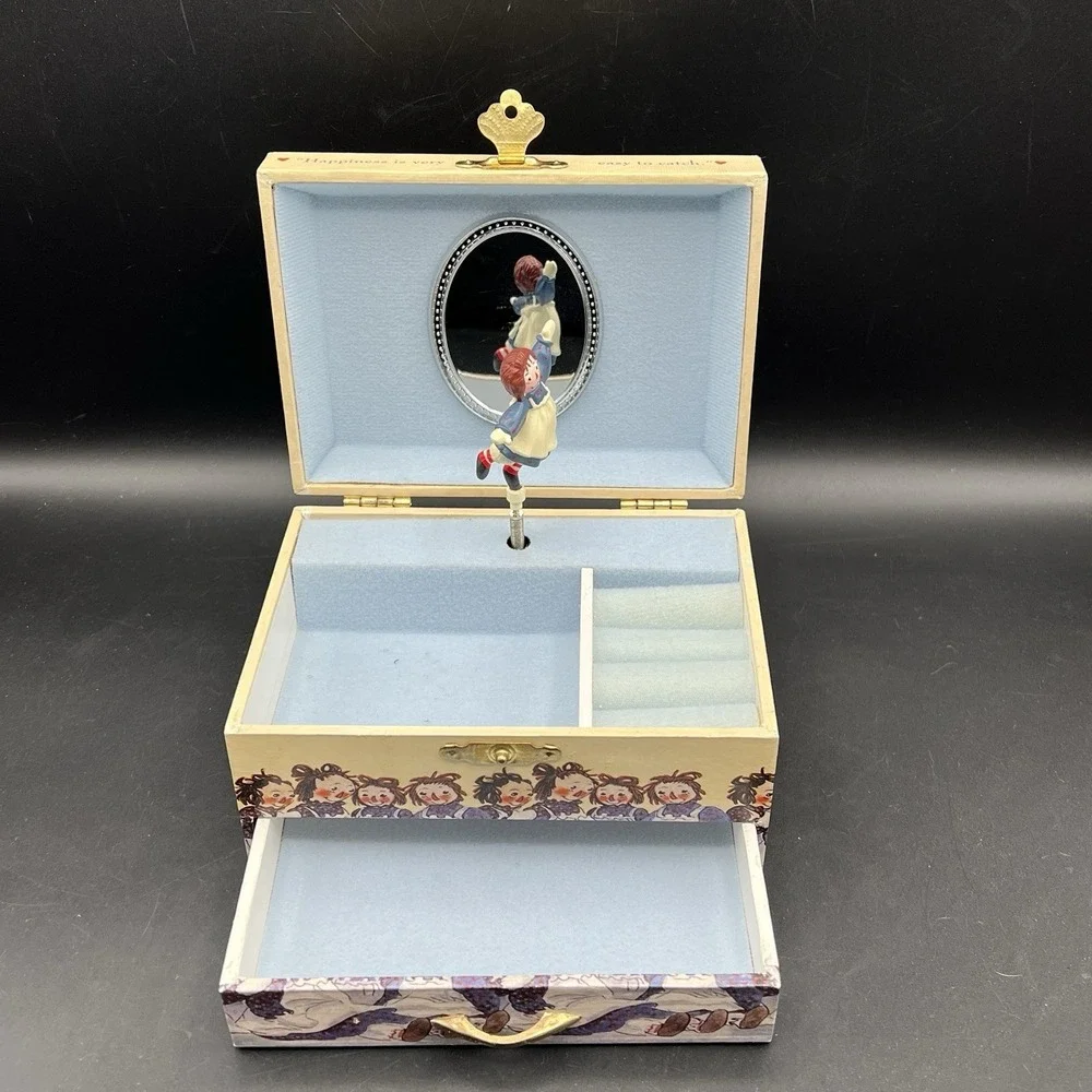 VTG 1969 Raggedy Ann Wood‎ Jewelry Chest Music Box Schylling Dancing ANN ~ WORKS
